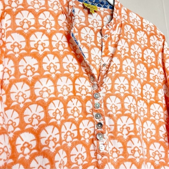 Roberta Roller Rabbit 100% Cotton Tunic Top XS orange floral swim cover up beach - Picture 3 of 13